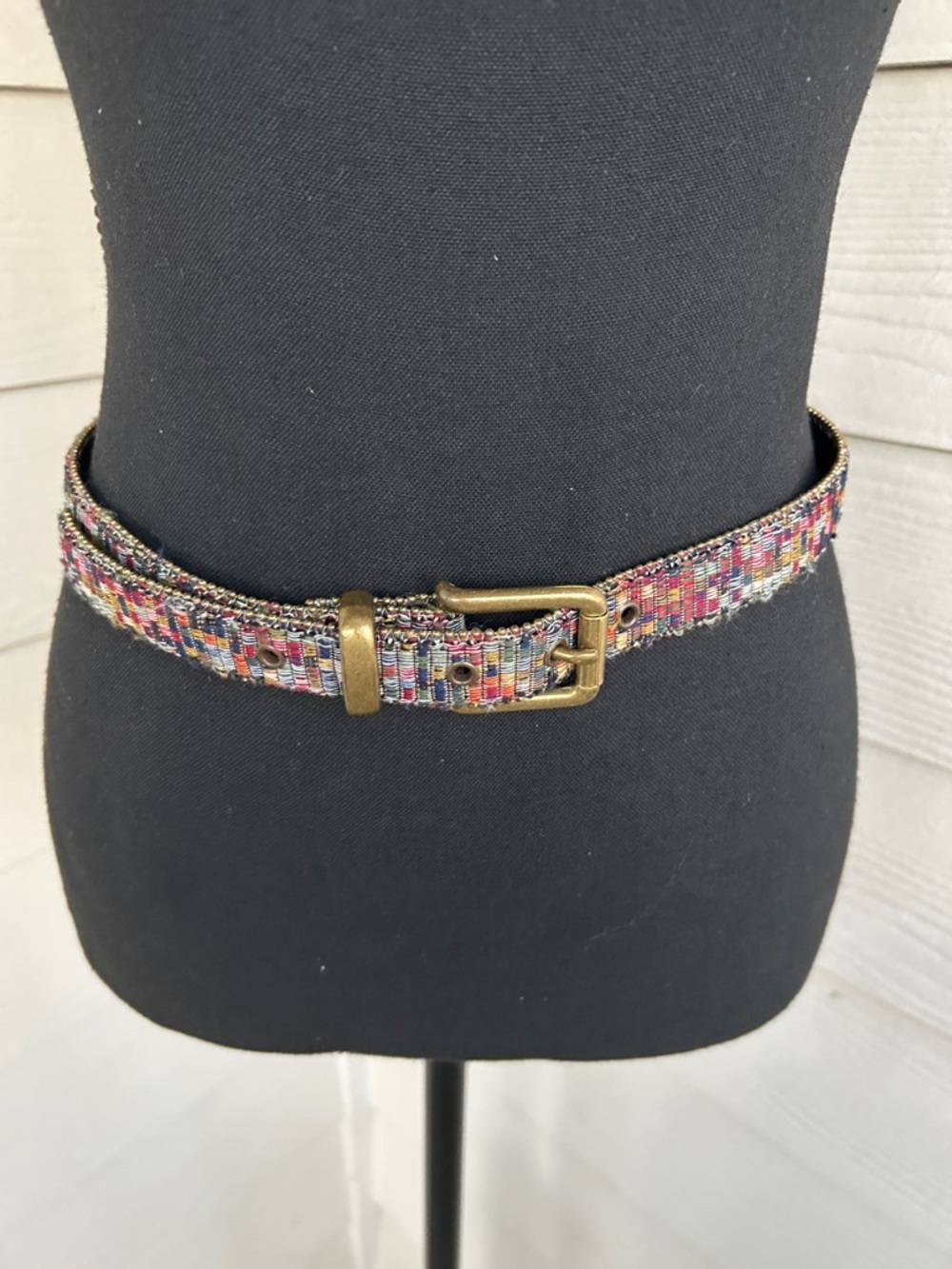 A. BROD vintage fabric striped colorful beaded sides trouser belt. Size M.